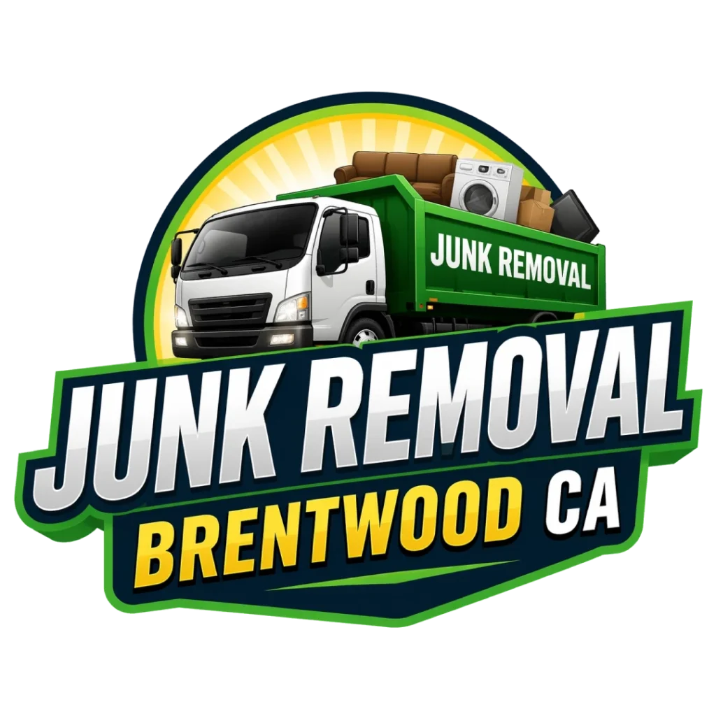 A Truck loading trash and a prominent text Junk Removal Brentwood CA
